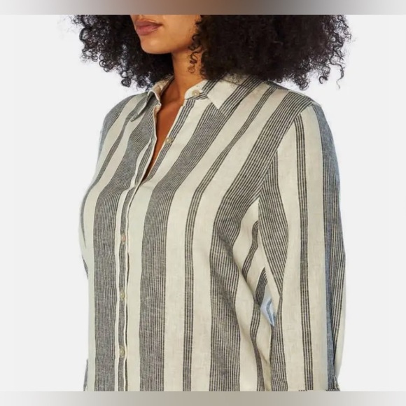 Orvis Linen Blend Striped Button Down Top - Picture 3 of 11